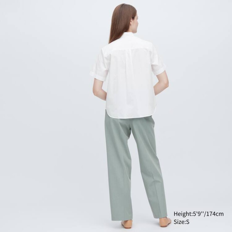 Women's Uniqlo Cotton Short Sleeved Shirts White | CNYZ-46079