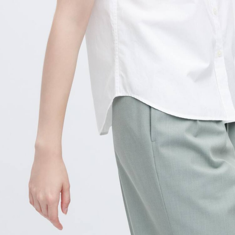 Women's Uniqlo Cotton Short Sleeved Shirts White | CNYZ-46079