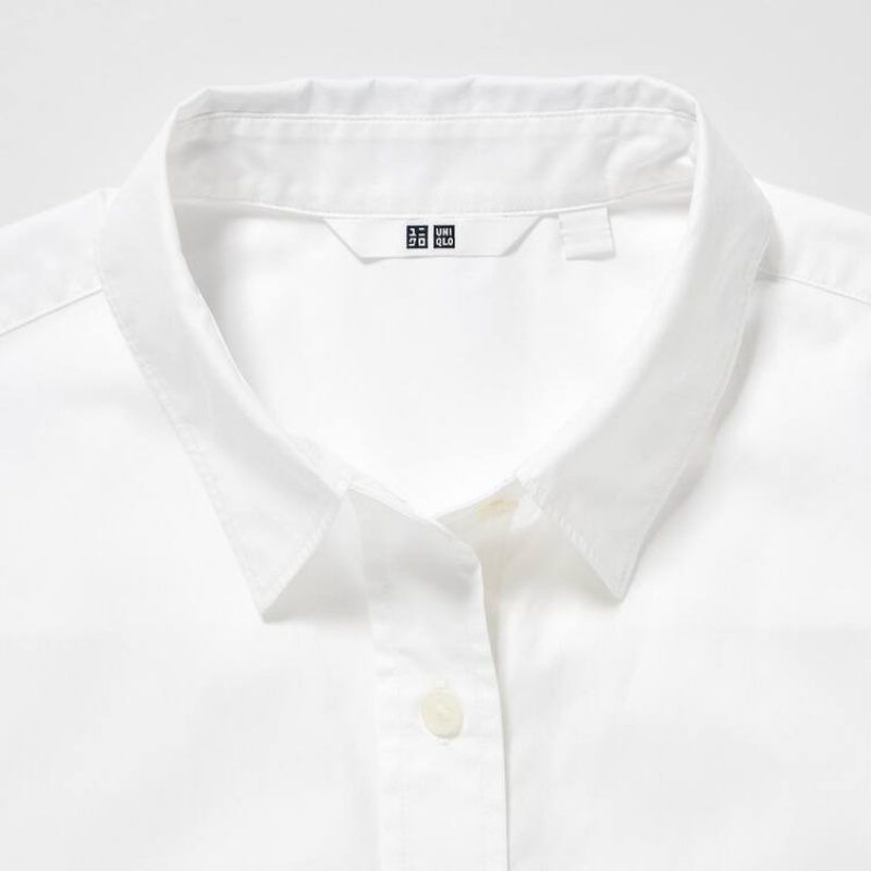 Women's Uniqlo Cotton Short Sleeved Shirts White | CNYZ-46079