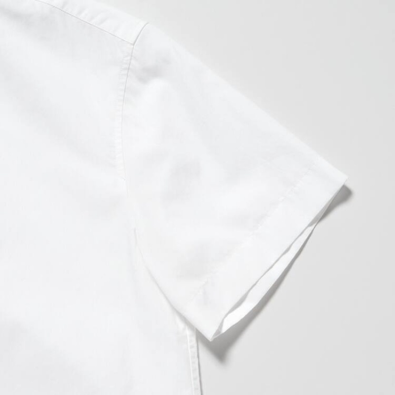 Women's Uniqlo Cotton Short Sleeved Shirts White | CNYZ-46079