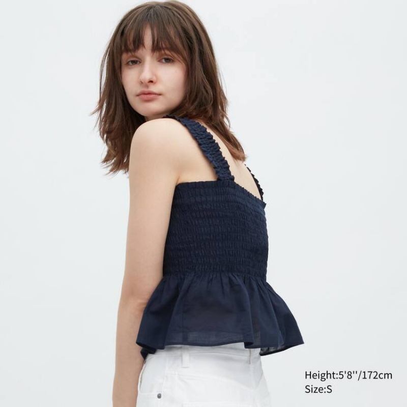 Women's Uniqlo Cotton Sleeveless Blouse Navy | BZQP-58306