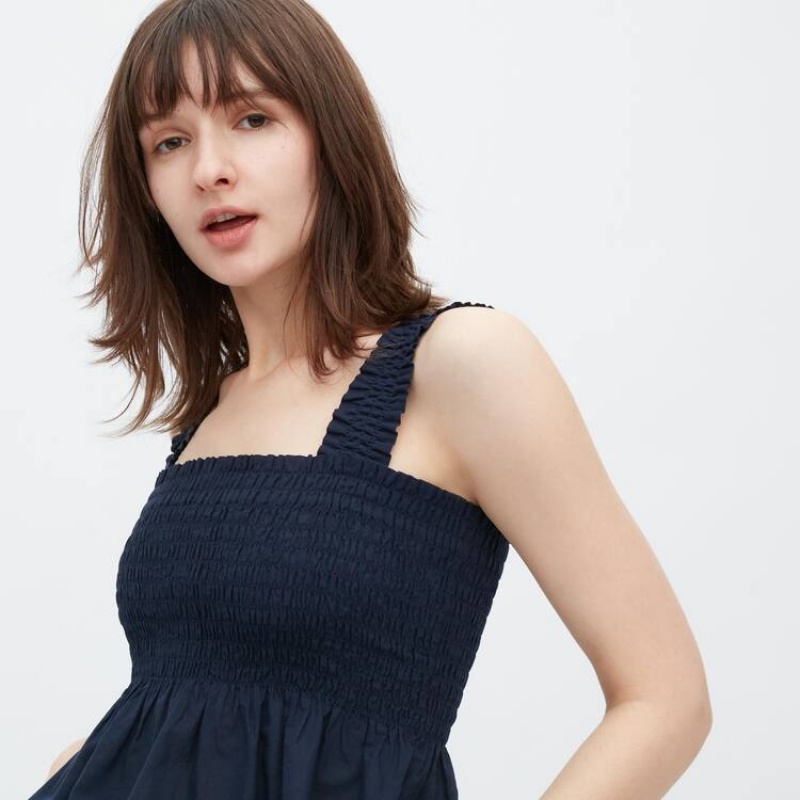 Women's Uniqlo Cotton Sleeveless Blouse Navy | BZQP-58306