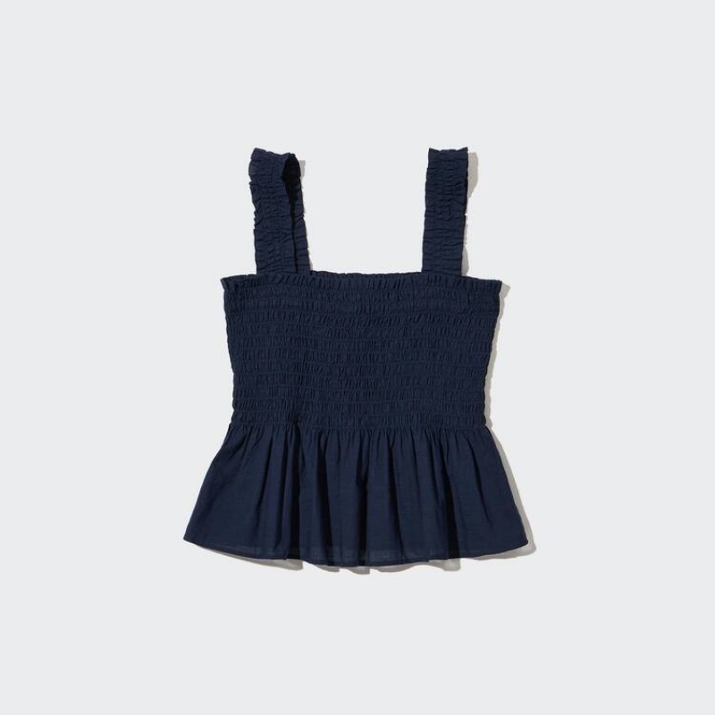 Women's Uniqlo Cotton Sleeveless Blouse Navy | BZQP-58306