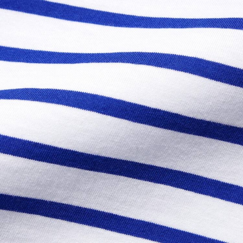 Women's Uniqlo Cotton Striped French Sleeved T Shirts White / Blue | JISV-36015