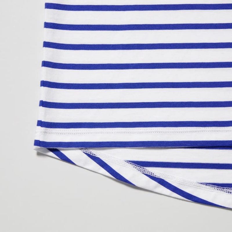 Women's Uniqlo Cotton Striped French Sleeved T Shirts White / Blue | JISV-36015