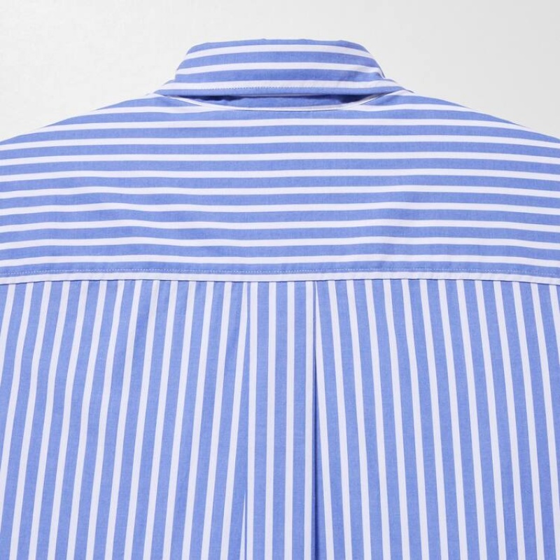 Women's Uniqlo Cotton Striped Long Sleeved Shirts Blue / White | AXIM-25618