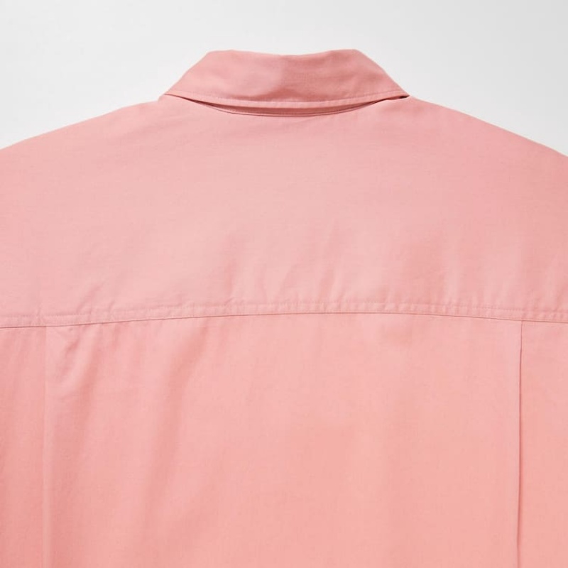 Women's Uniqlo Cotton Twill Oversized Long Sleeved Shirts Pink | VORE-20685