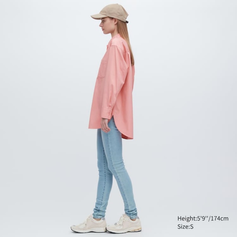 Women's Uniqlo Cotton Twill Oversized Long Sleeved Shirts Pink | VORE-20685