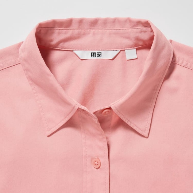 Women's Uniqlo Cotton Twill Oversized Long Sleeved Shirts Pink | VORE-20685