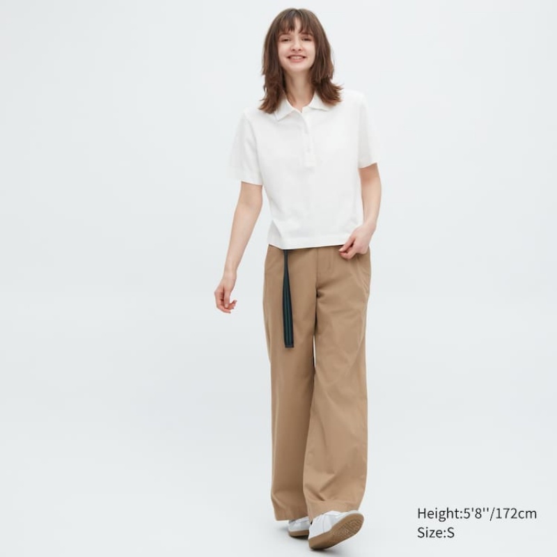 Women's Uniqlo Cropped Relaxed Fit Short Sleeved Shirts White | WXRE-26450