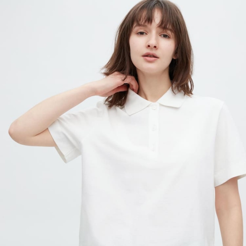 Women's Uniqlo Cropped Relaxed Fit Short Sleeved Shirts White | WXRE-26450