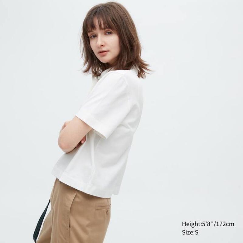 Women's Uniqlo Cropped Relaxed Fit Short Sleeved T Shirts White | BCZI-41567