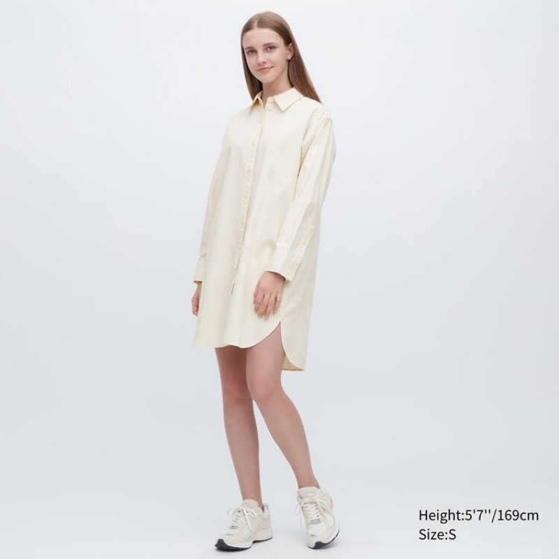 Women's Uniqlo Denim Long Sleeved Dress White | PVEB-96251