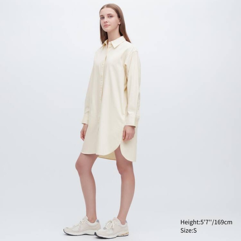 Women's Uniqlo Denim Long Sleeved Dress White | PVEB-96251