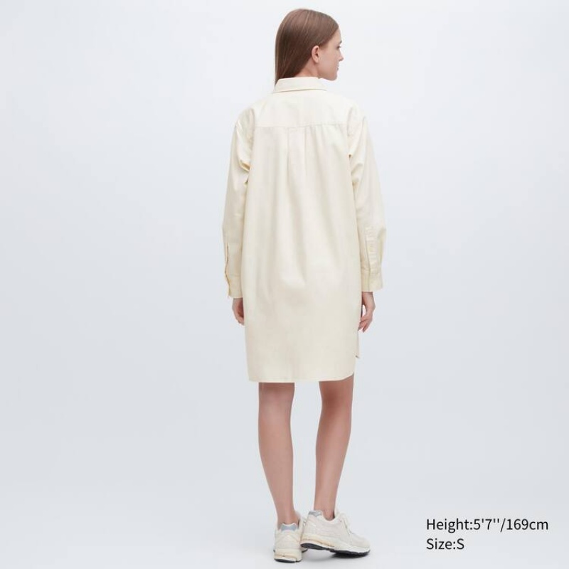 Women's Uniqlo Denim Long Sleeved Dress White | PVEB-96251