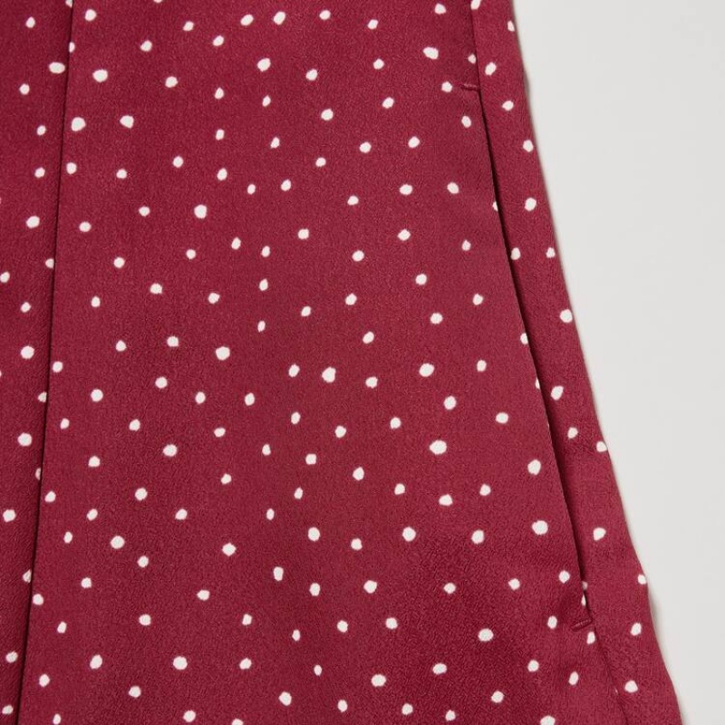 Women's Uniqlo Dotted V Neck Long Sleeved Mini Dress Red | HQJP-71805