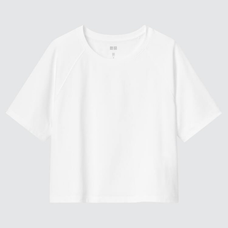 Women\'s Uniqlo Dry-ex Crew Neck Cropped T Shirts White | DHMA-41862