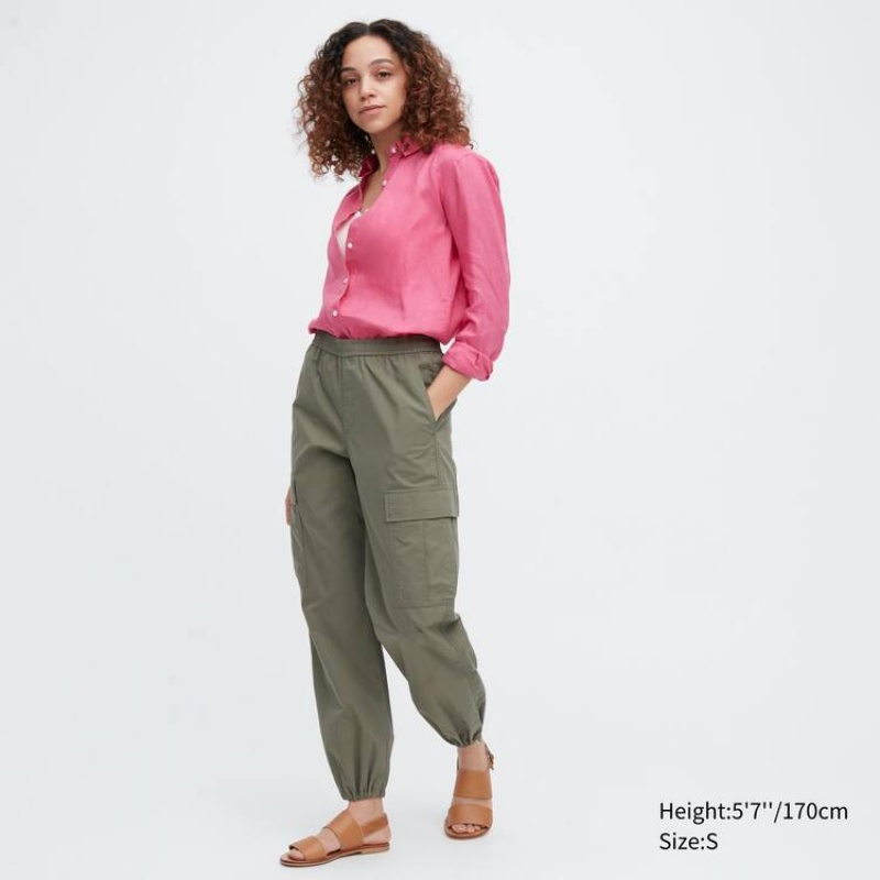 Women\'s Uniqlo Easy Wide Fit Cargo Trousers Olive | DUZW-58679