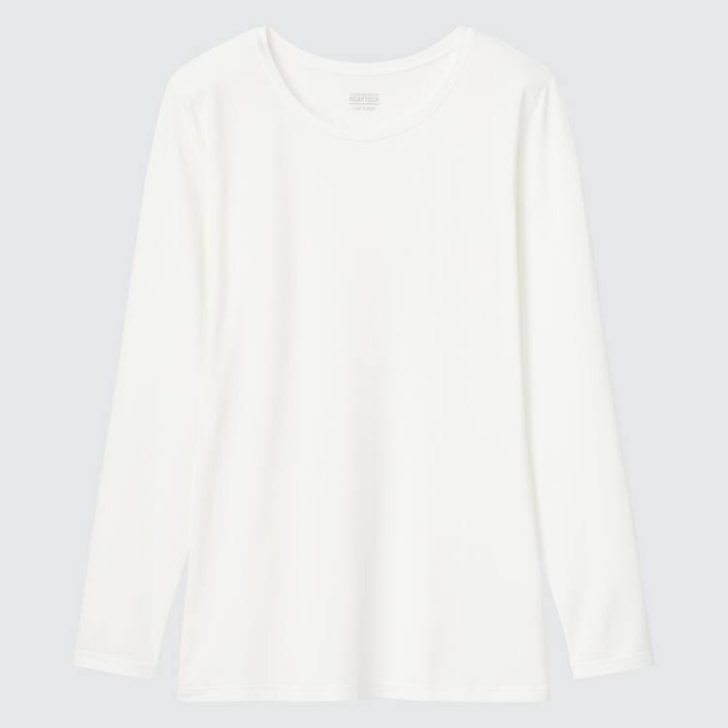 Women's Uniqlo Heattech Crew Neck Long Sleeved Thermal Tops White | ZXWG-19586