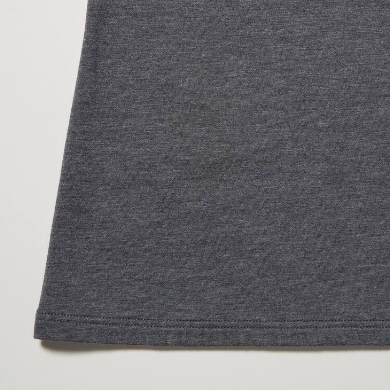 Women's Uniqlo Heattech Extra Warm Cotton Scoop Neck Long Sleeved Thermal Tops Dark Grey | HCXE-40753