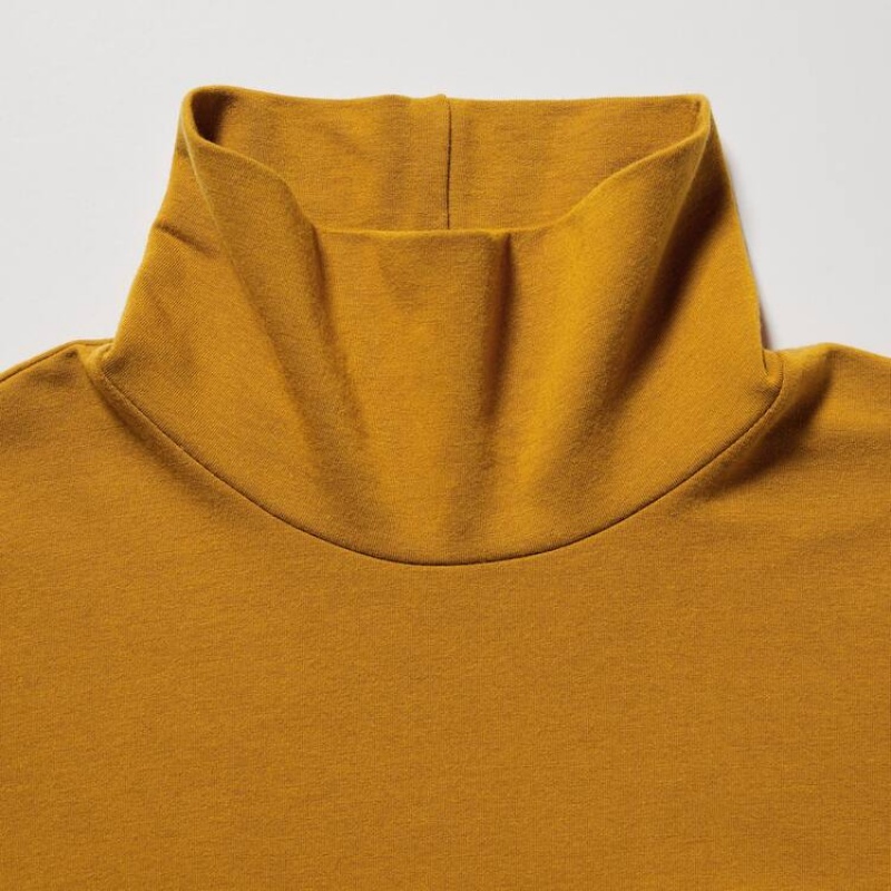 Women's Uniqlo Heattech Extra Warm Cotton Turtleneck Long Sleeved Thermal Tops Yellow | OUSG-62174