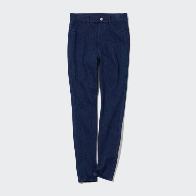 Women's Uniqlo Heattech Ultra Stretch High Rise Denim Thermal Trousers Blue | KZEX-59036