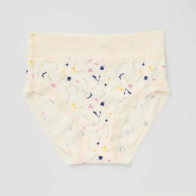 Women's Uniqlo High Rise Flower Print Underwear Beige | ILET-04523