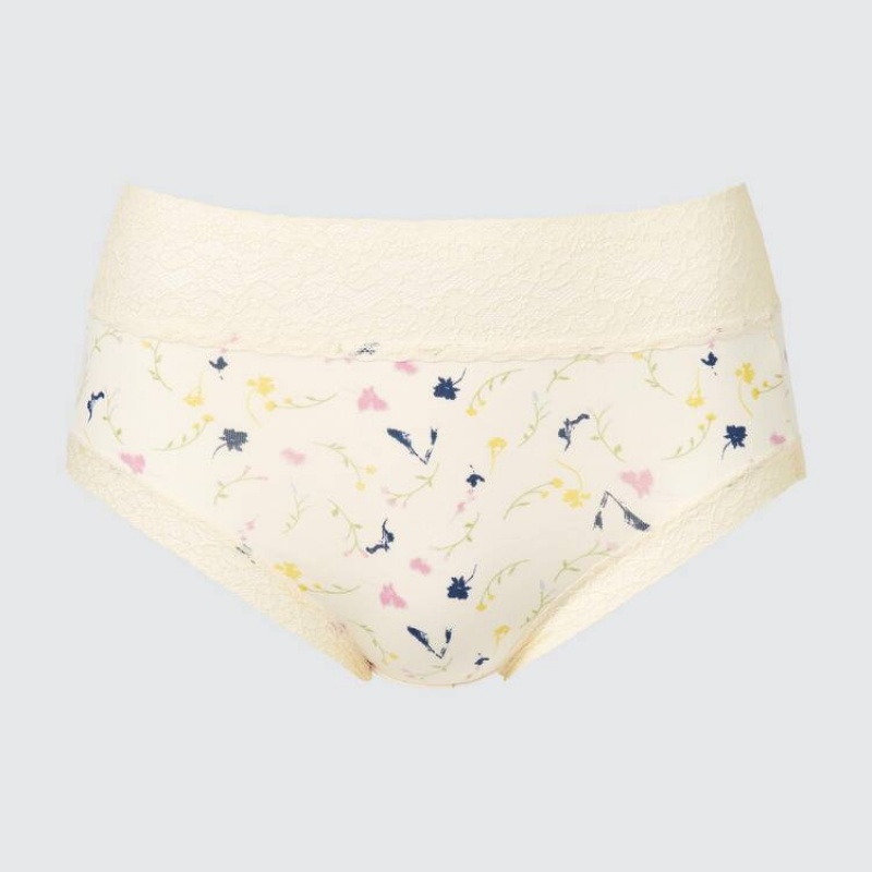 Women\'s Uniqlo High Rise Flower Print Underwear Beige | ILET-04523