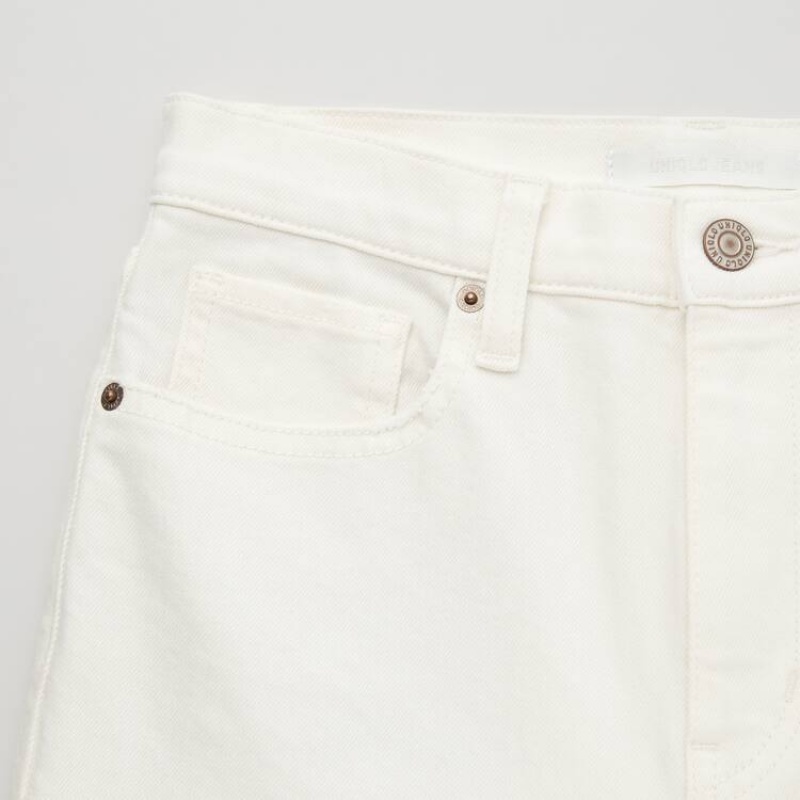 Women's Uniqlo High Rise Slim Fit Straight Leg Ankle Length Distressed Jeans White | VNME-35240