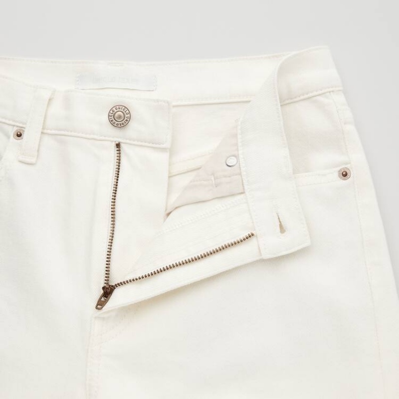 Women's Uniqlo High Rise Slim Fit Straight Leg Ankle Length Distressed Jeans White | VNME-35240