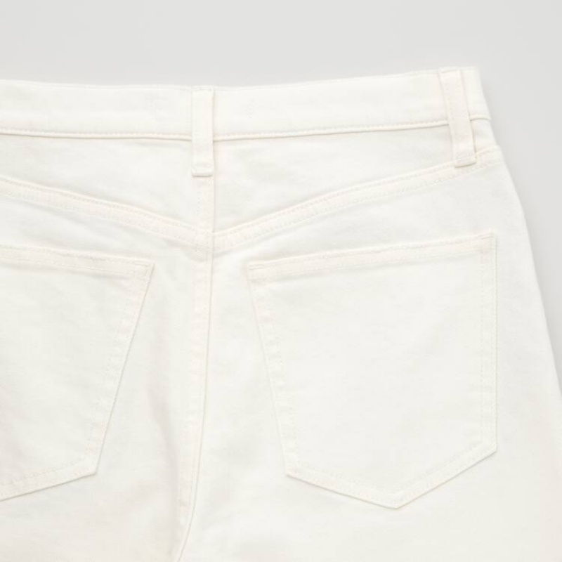 Women's Uniqlo High Rise Slim Fit Straight Leg Ankle Length Distressed Jeans White | VNME-35240