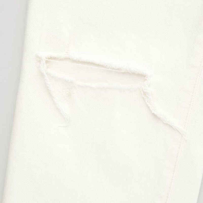 Women's Uniqlo High Rise Slim Fit Straight Leg Ankle Length Distressed Jeans White | VNME-35240