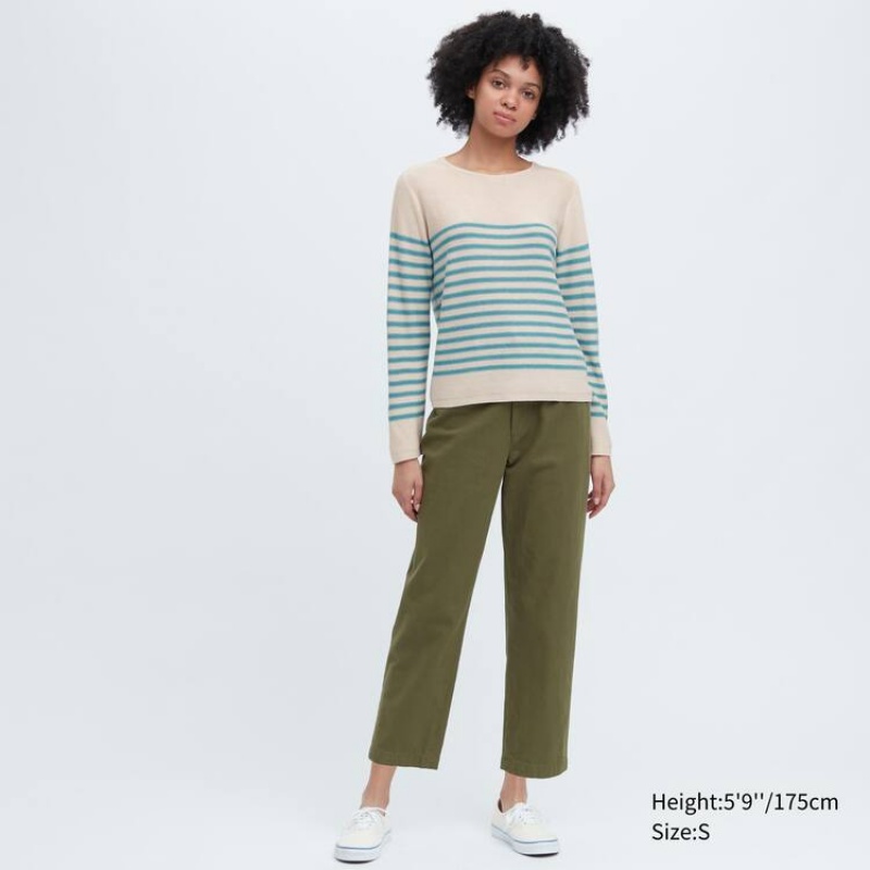 Women's Uniqlo Ines De La Fressange 3d Knit Seamless Striped Boat Neck Knitwear Beige | AGZY-13798