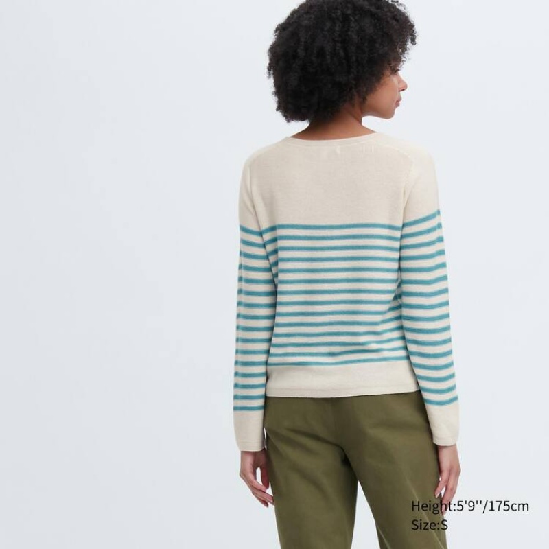 Women's Uniqlo Ines De La Fressange 3d Knit Seamless Striped Boat Neck Knitwear Beige | AGZY-13798