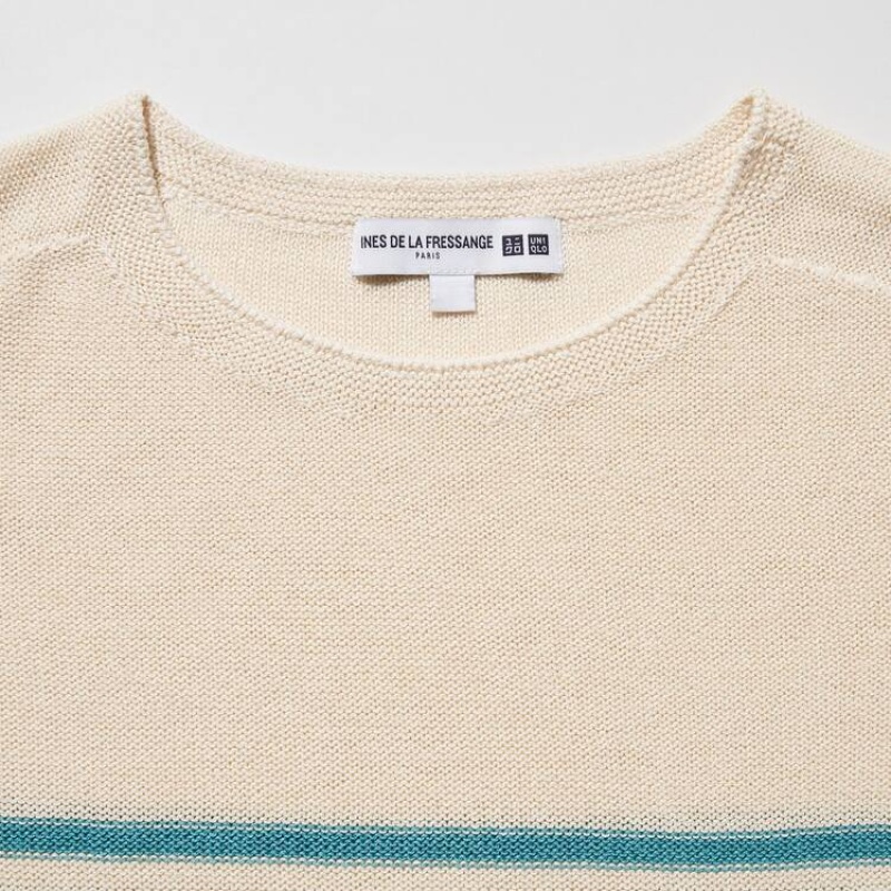 Women's Uniqlo Ines De La Fressange 3d Knit Seamless Striped Boat Neck Knitwear Beige | AGZY-13798