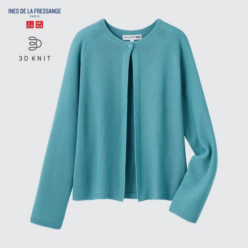 Women's Uniqlo Ines De La Fressange 3d Knit Seamless Cardigan Blue | CQRW-35682