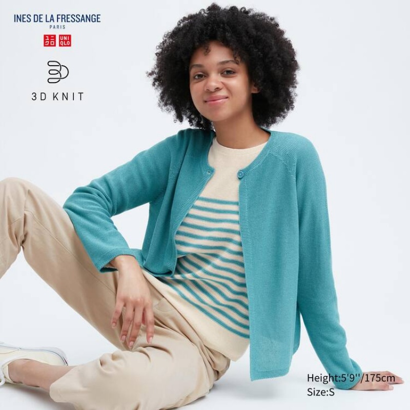 Women\'s Uniqlo Ines De La Fressange 3d Knit Seamless Cardigan Blue | CQRW-35682