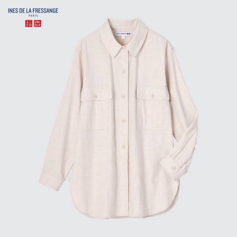 Women\'s Uniqlo Ines De La Fressange Flannel Tunic Tops Beige | DPZC-76419