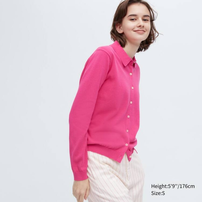 Women's Uniqlo Ines De La Fressange Knitted Polo Cardigan Pink | KMGS-28614