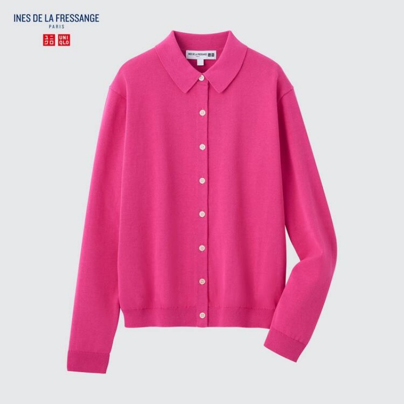 Women's Uniqlo Ines De La Fressange Knitted Polo Cardigan Pink | KMGS-28614