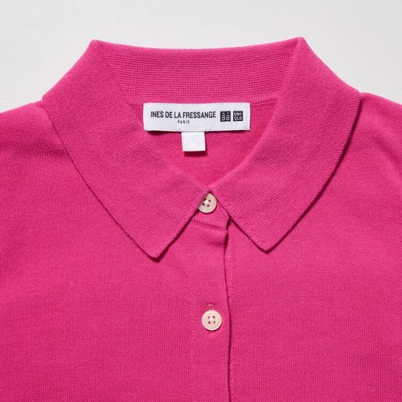 Women's Uniqlo Ines De La Fressange Knitted Polo Cardigan Pink | KMGS-28614