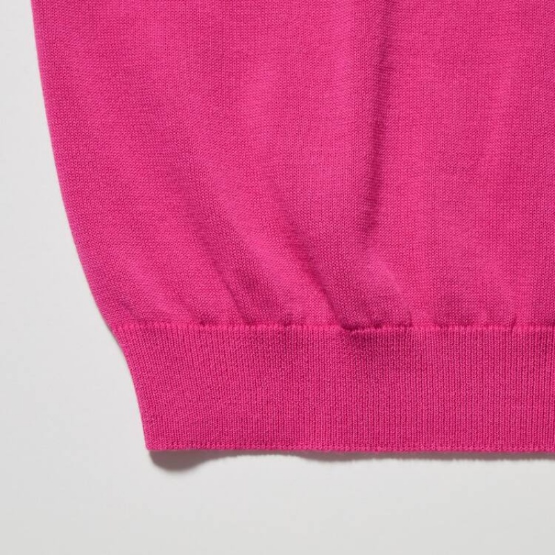 Women's Uniqlo Ines De La Fressange Knitted Polo Cardigan Pink | KMGS-28614