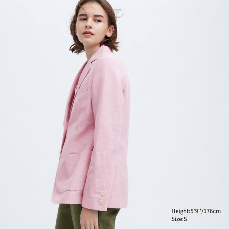 Women's Uniqlo Ines De La Fressange Linen Cotton Blend Jackets Pink | MUSD-51439