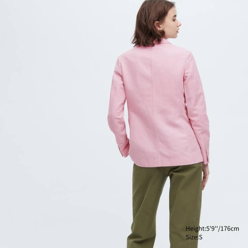 Women's Uniqlo Ines De La Fressange Linen Cotton Blend Jackets Pink | MUSD-51439