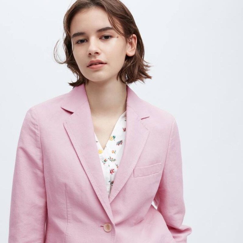 Women's Uniqlo Ines De La Fressange Linen Cotton Blend Jackets Pink | MUSD-51439