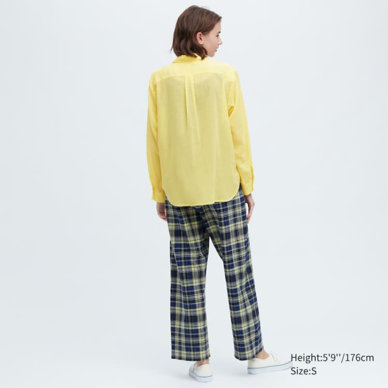 Women's Uniqlo Ines De La Fressange Sheer Cotton Relaxed Fit Long Sleeved Shirts Yellow | OHWI-07315