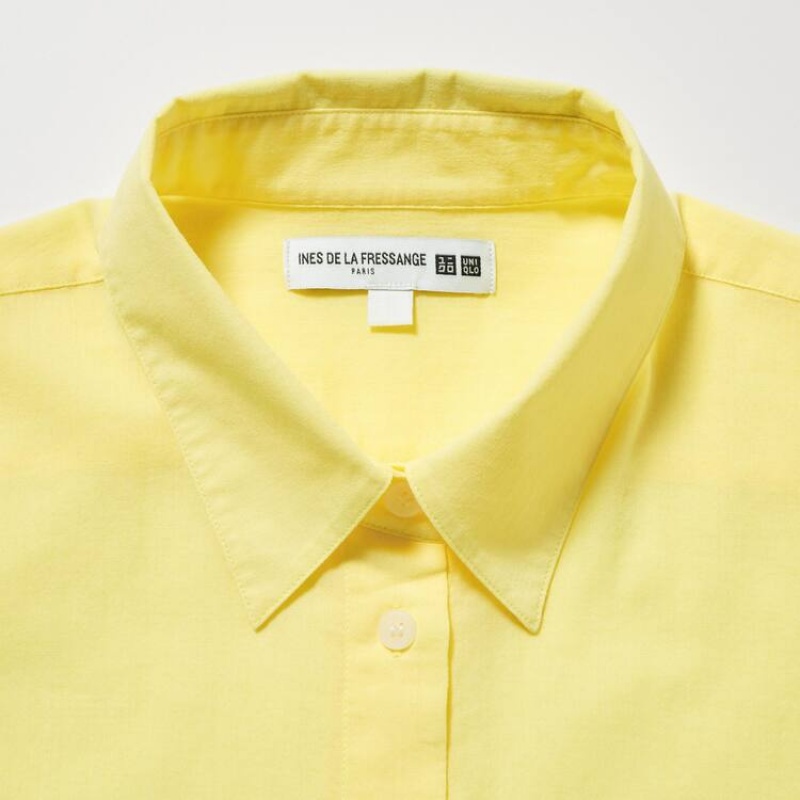 Women's Uniqlo Ines De La Fressange Sheer Cotton Relaxed Fit Long Sleeved Shirts Yellow | OHWI-07315