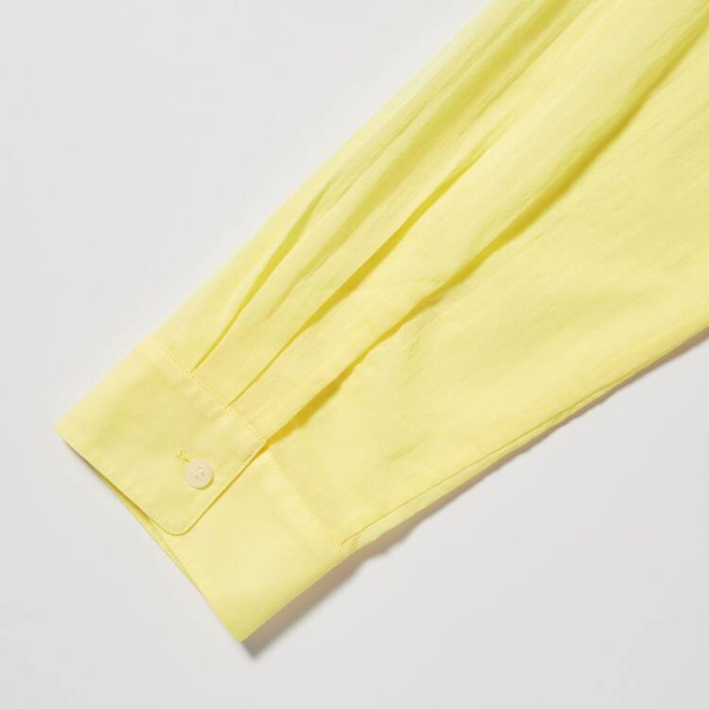 Women's Uniqlo Ines De La Fressange Sheer Cotton Relaxed Fit Long Sleeved Shirts Yellow | OHWI-07315