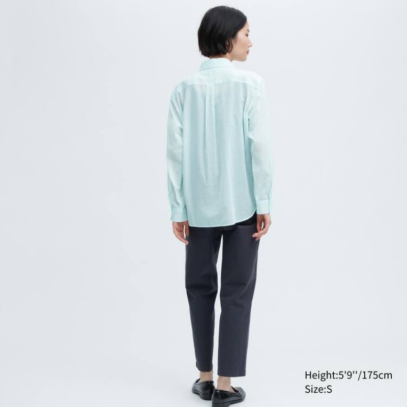 Women's Uniqlo Ines De La Fressange Sheer Embroidered Long Sleeved Shirts Blue | CPAX-23976