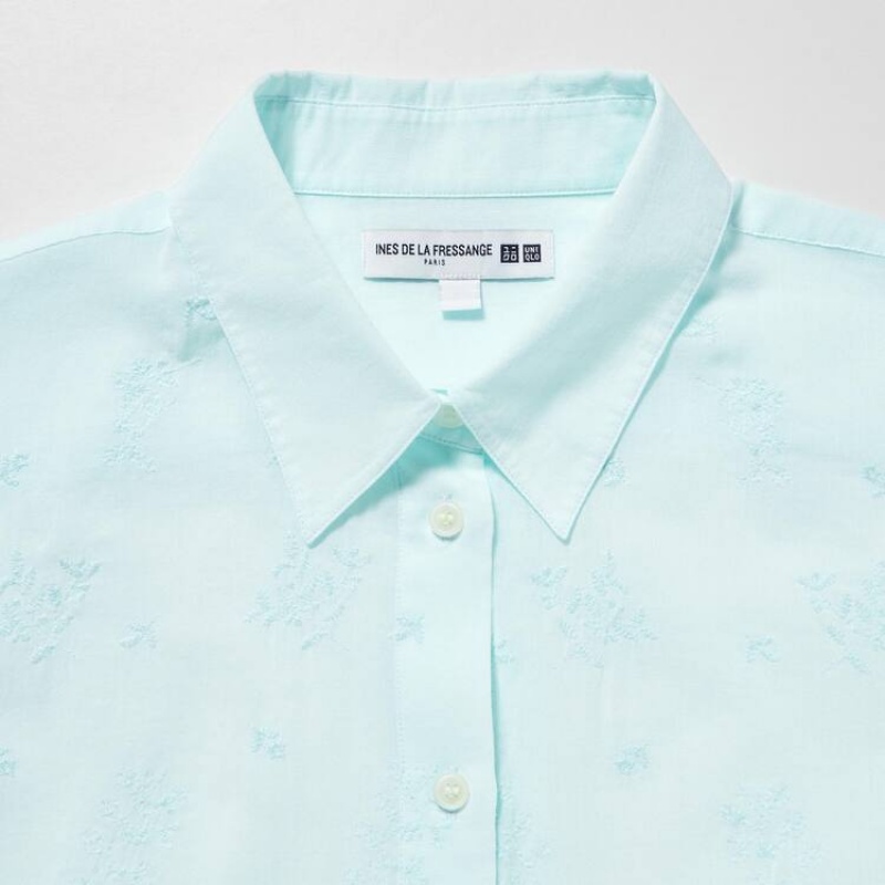 Women's Uniqlo Ines De La Fressange Sheer Embroidered Long Sleeved Shirts Blue | CPAX-23976